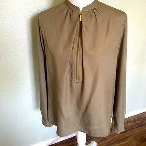 Michael Kors zipper detail blouse size 6 light olive green
